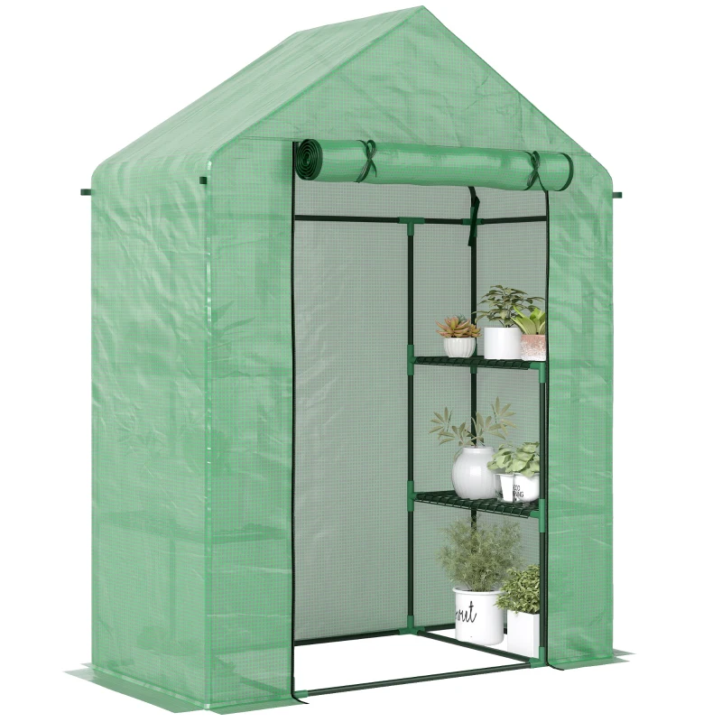 Outsunny Serre de Jardin avec Étagères 3 Niveaux, Petite Serre de Balcon en Bâche PE 140 g/㎡ Renforcée 141 x 72 x 191 cm, Vert