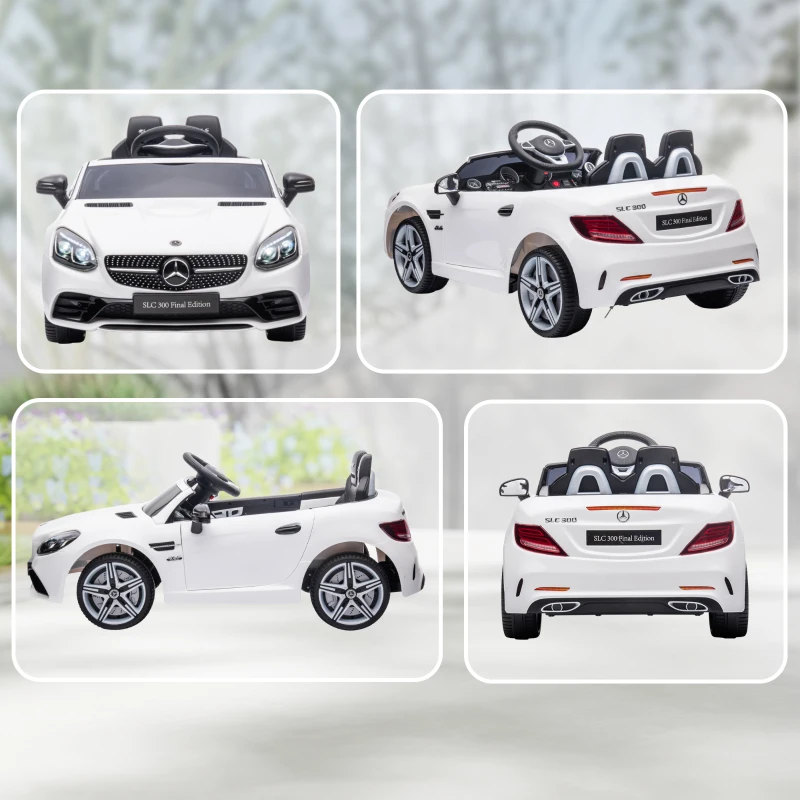 AIYAPLAY Voiture électrique enfants licence Mercedes SLC 300 12V V. Max. 5 Km/h effets sonores lumineux télécommande blanc(m-16)
