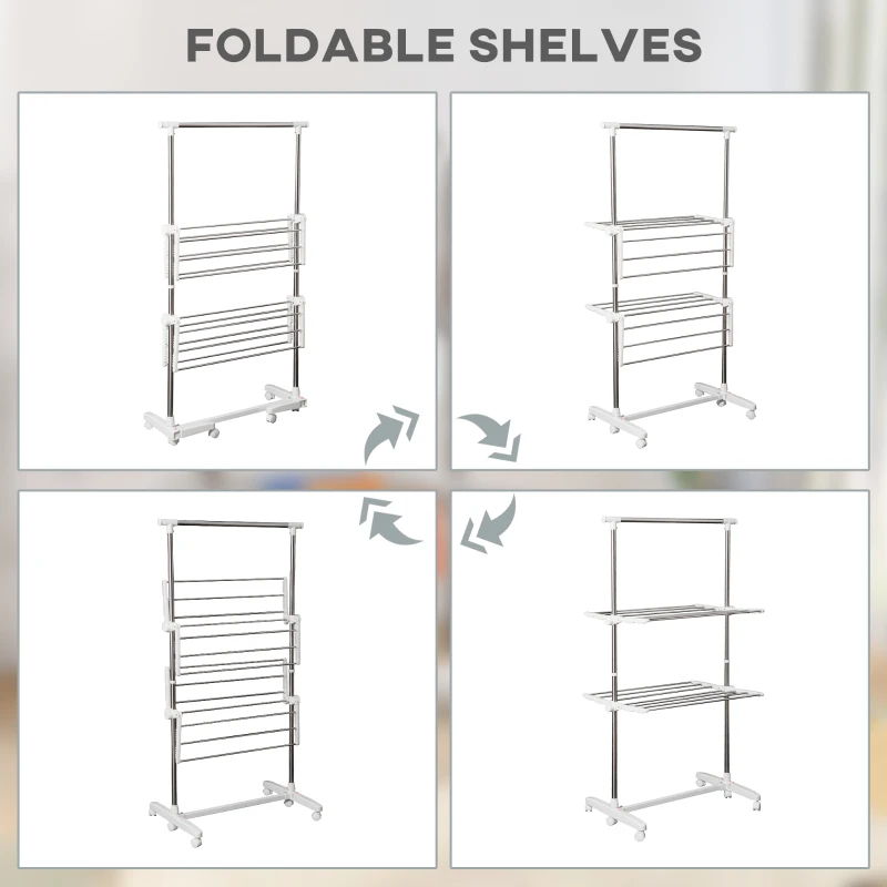 HOMCOM 2 Tier Clothes Hanger Stand W/Wheels