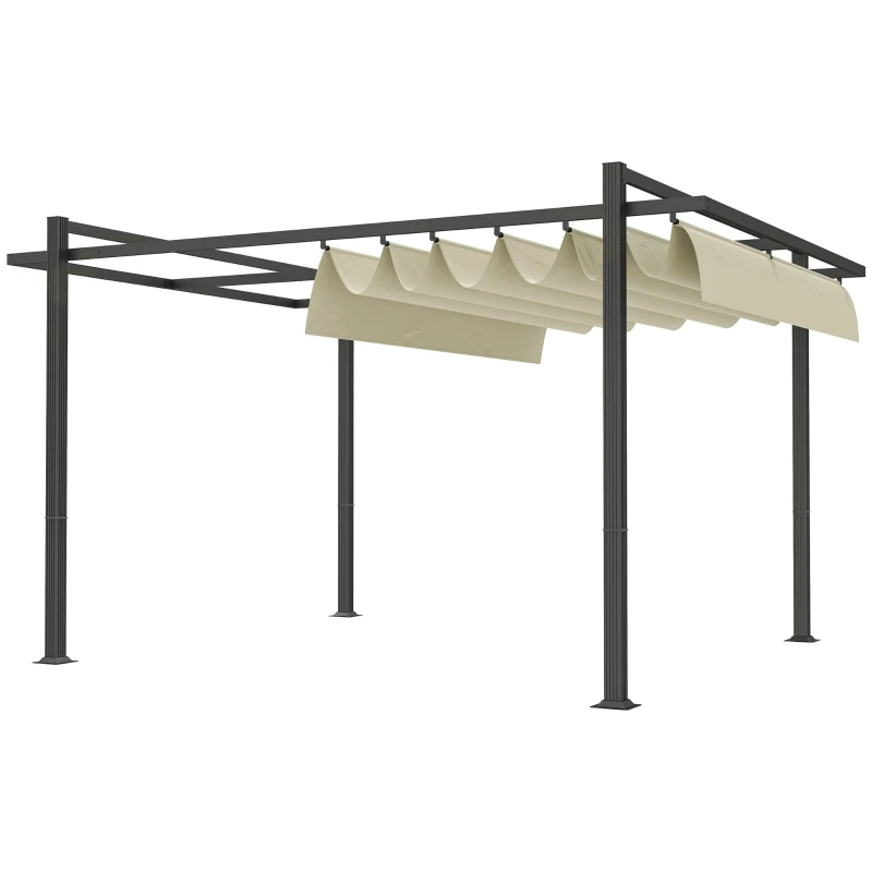 Outsunny 3 x 4m Aluminium Pergola, with Retractable Roof - Grey/Khaki