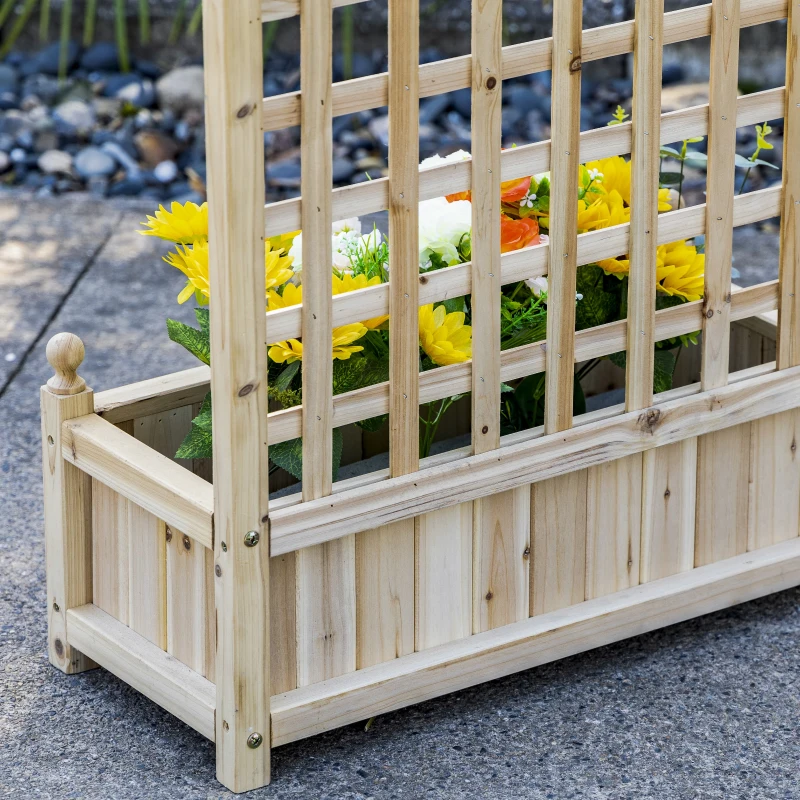 Outsunny Garden Planters with Trellis for Climbing Vines, Wood Raised Beds for Garden, Flower Pot, Indoor Outdoor, Natural