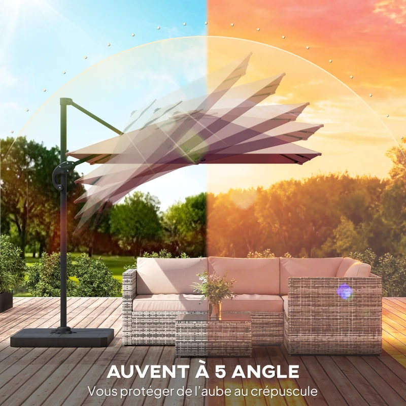 Outsunny Parasol de brazo lateral cuadrado parasol de jardín exterior base y losas de lastre mástil de aluminio protección UV50+2,4x2,4m caqui