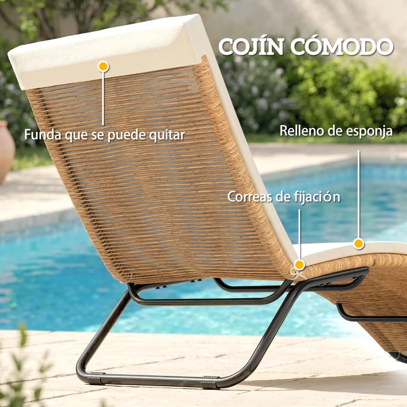 Outsunny Tumbona de Jardín Exterior de Ratán en Forma de S con Cojín Asiento Transpirable y Estructura de Acero para Patio Crema