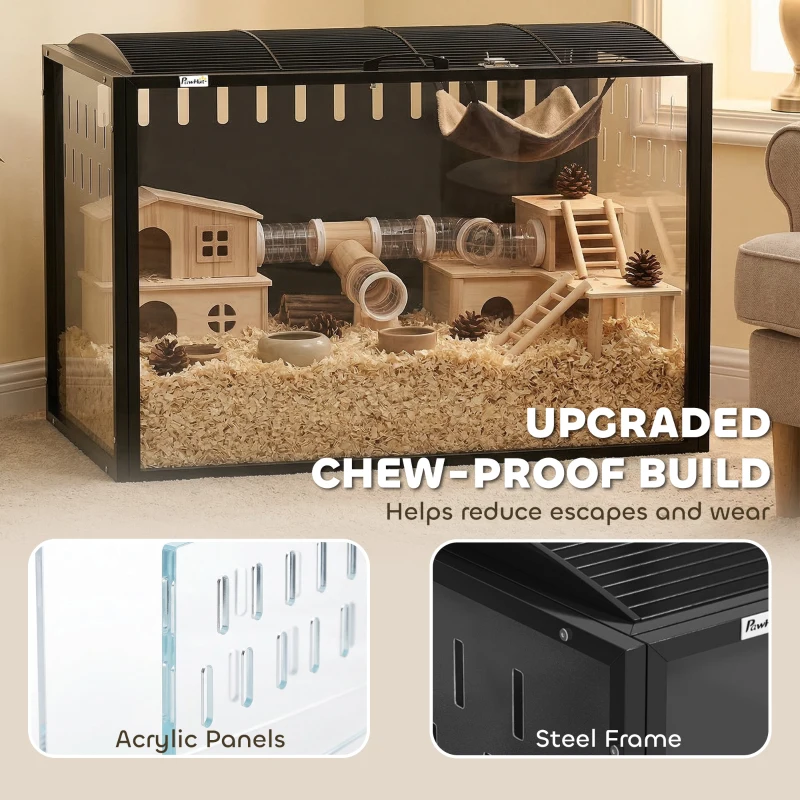 PawHut Hamster Cage Steel Chewproof with Openable Top, Deep Burrow for Dwarf Syrian Hamster, Gerbil, Rats, 81 x 51 x 53 cm