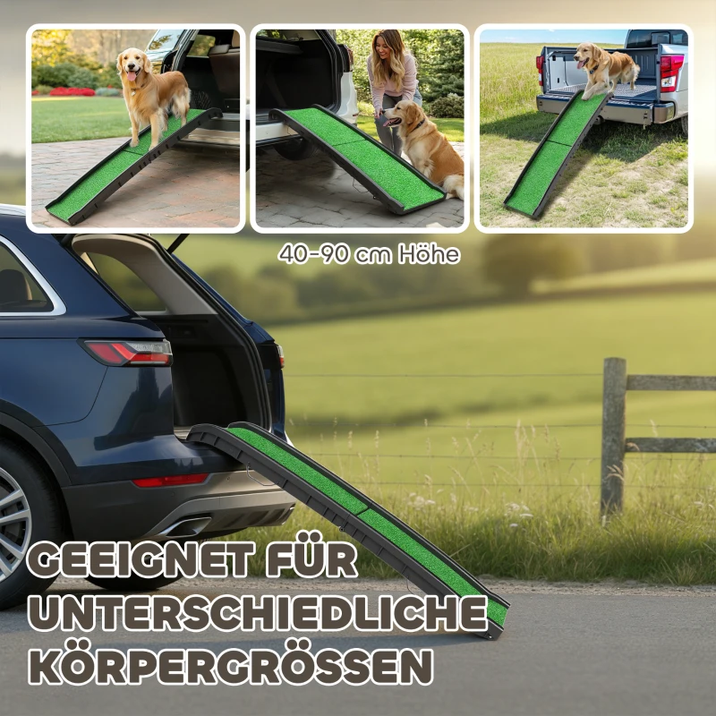 PawHut Hunderampe klappbar Hundetreppe rutschfest Einstiegshilfe für Kofferraum, für Tiere bis 90 kg 155x38,5x15,5 cm Schwarz