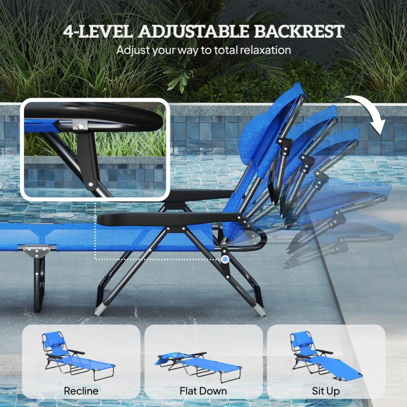 Leżak ogrodowy składany z poduszką i oknem do czytania