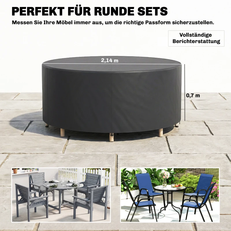 Outsunny Funda protectora para muebles de jardín resistente al invierno, impermeable, anti-UV, lona de protección tejido Oxford 420D Ø214x70Hcm Negro