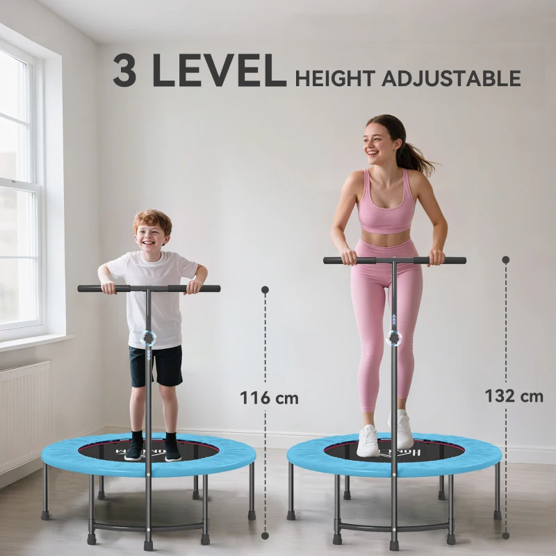 HOMCOM 40" Fitness Trampoline with Adjustable Handle, Rebounder Trampoline, Mini Jumper for Indoor Exercise Workout, Blue