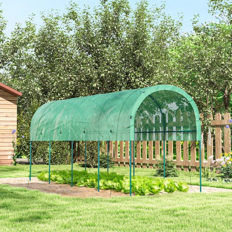 Outsunny Estufa resistente ao inverno, estufa de plástico com telhado arqueado, estacas de solo, estufa 400 x 120 x 170cm verde