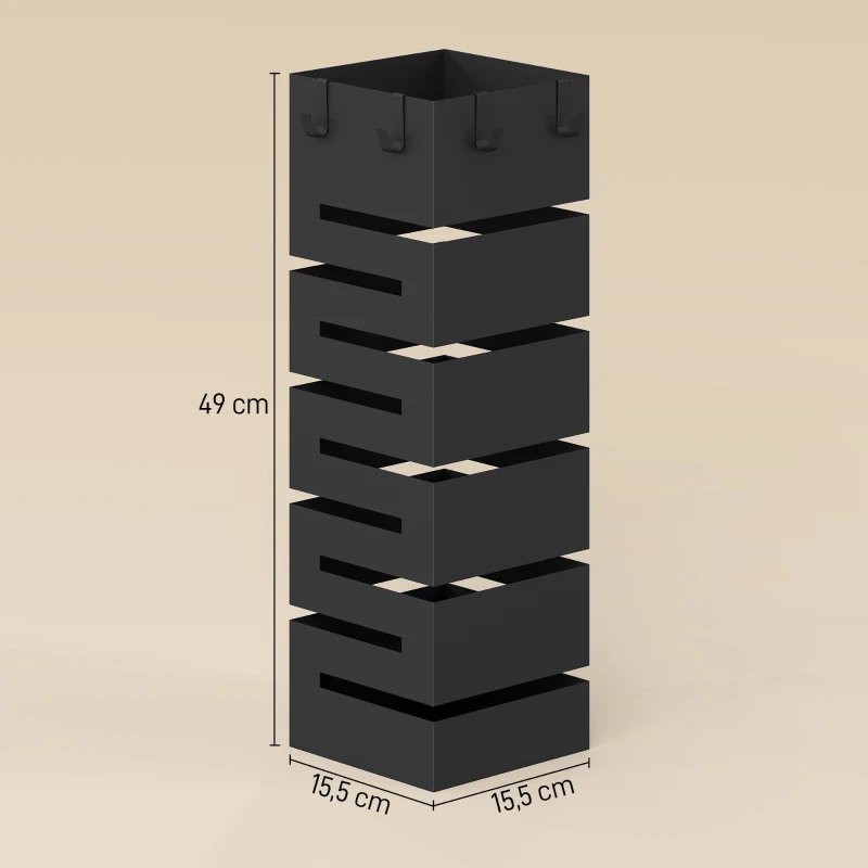 HOMCOM Soporte para paraguas, soporte metálico para paraguas, paragüero independiente con ganchos y bandeja de goteo, capacidad para 8 paraguas, Negro