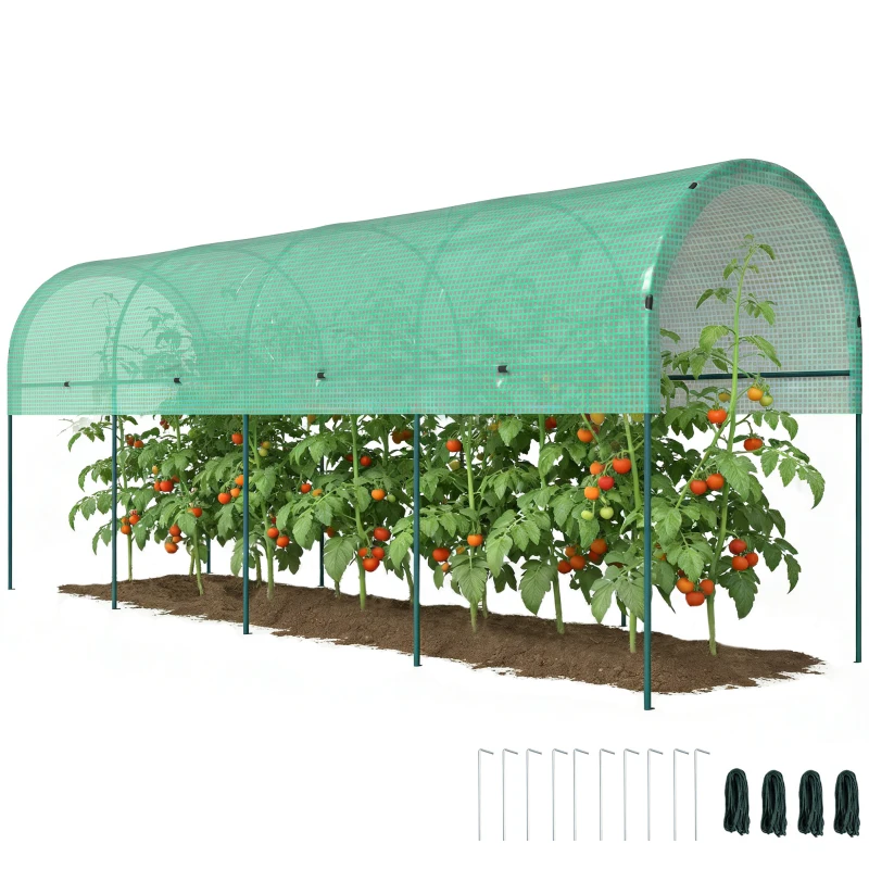 Outsunny Estufa resistente ao inverno, estufa de plástico com telhado arqueado, estacas de solo, estufa 400 x 120 x 170cm verde