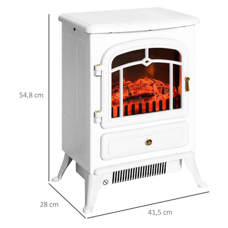 HOMCOM Lareira elétrica com aquecimento, lareira elétrica com efeito de chama LED, 950/1850 W lareira decorativa, fogo elétrico com proteção contra superaquecimento, Branco