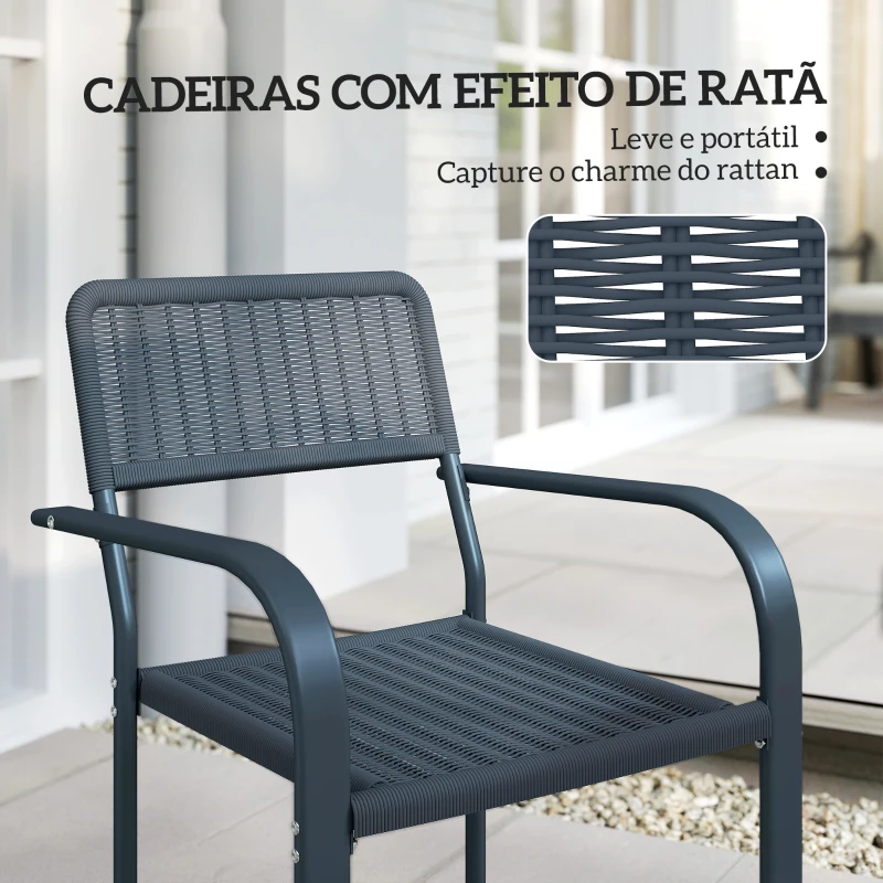 Outsunny Conjunto de 4 Cadeiras de Jardim Empilháveis com Apoios de Braços Encosto e Estrutura de Aço 55x60x83 cm Cinzento Escuro