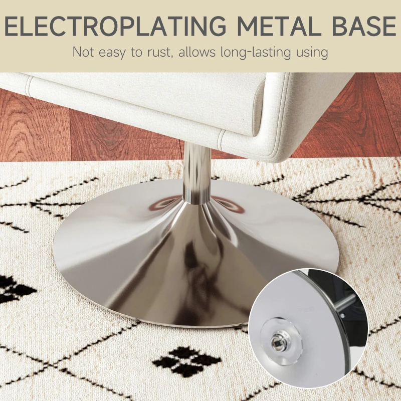 HOMCOM Modern Accent Chair with Swivel Base, Height Adjustable Arm Chair with Pillow for Living Room, Bedroom, Cream White