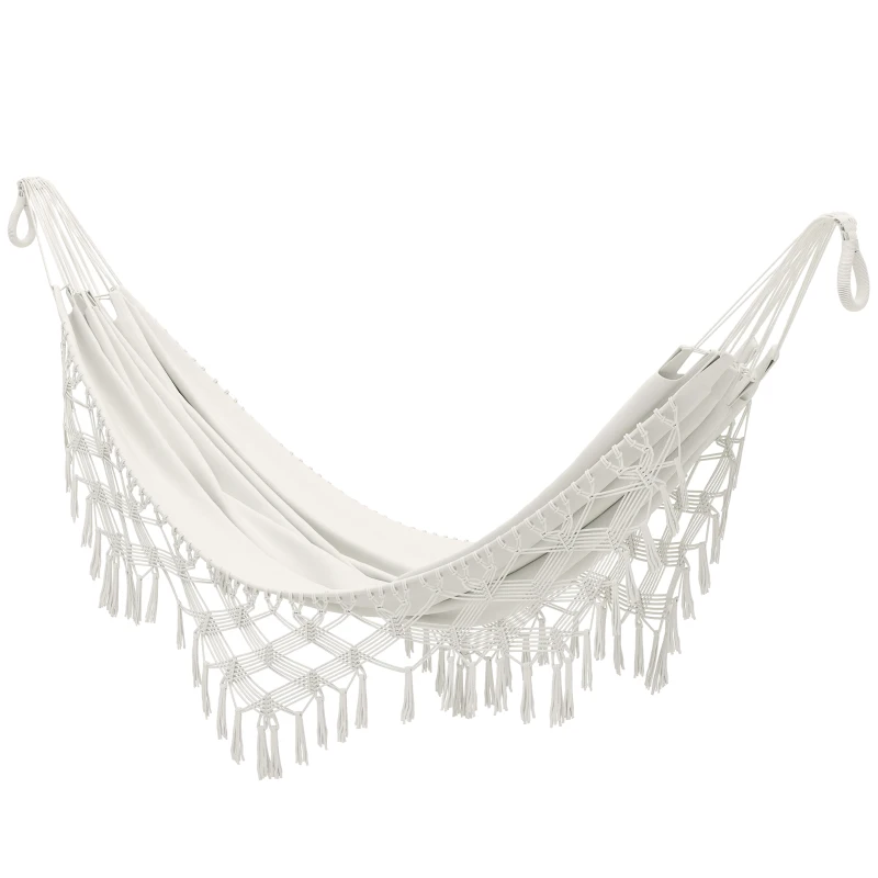 Outsunny Hamaca Exterior Bohemia, Hamaca de jardín Colgante con Flecos y Bolsa de Transporte extra grande 288 x 150 cm, Beige