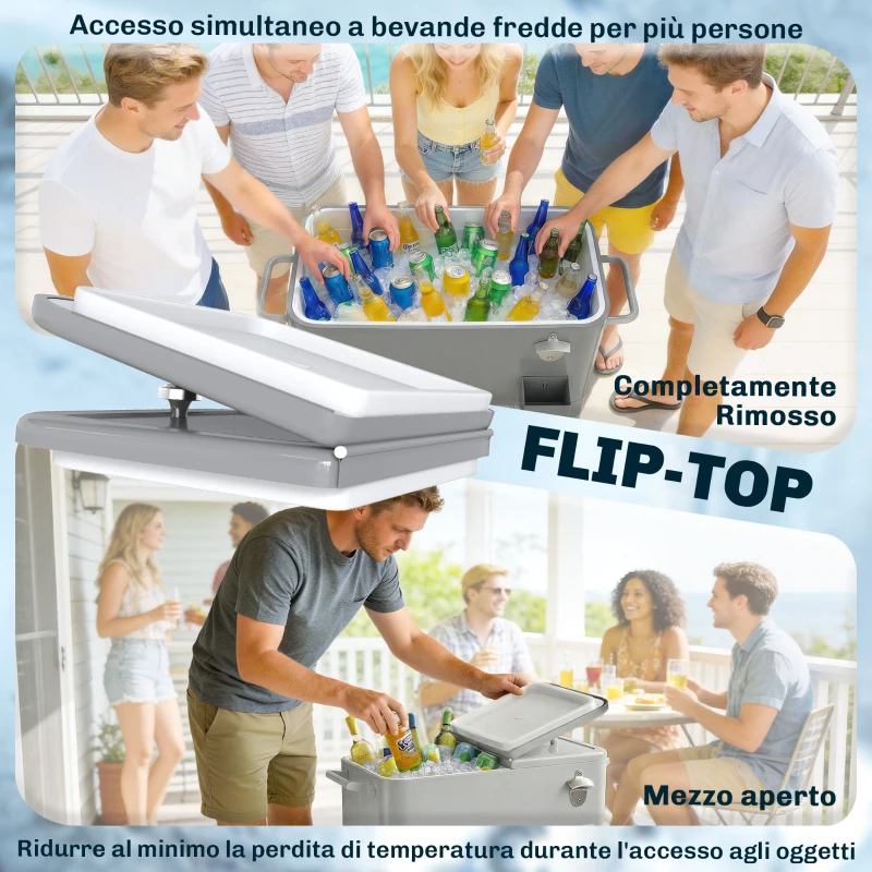 Outsunny Frigo portatile 76 L con ruote e apribottiglie, 92x39x81 cm, Argento