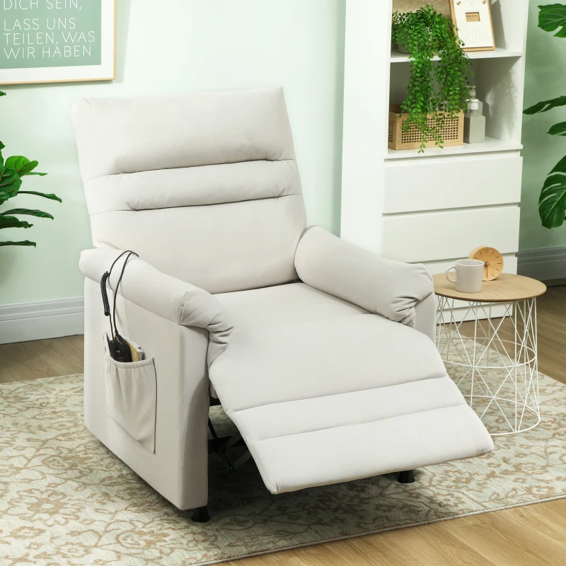 HOMCOM Fauteuil relax électrique massant et chauffant, fauteuil inclinable, repose-pieds, moteur silencieux, 82x99x106cm, crème