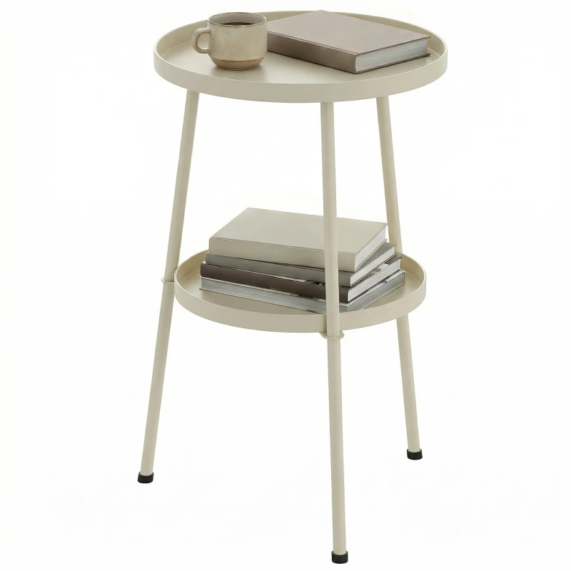 Outsunny Mesa de jardín Ø36 cm, mesa de balcón de metal, mesa auxiliar exterior redonda para jardín, terraza y balcón, blanco crema