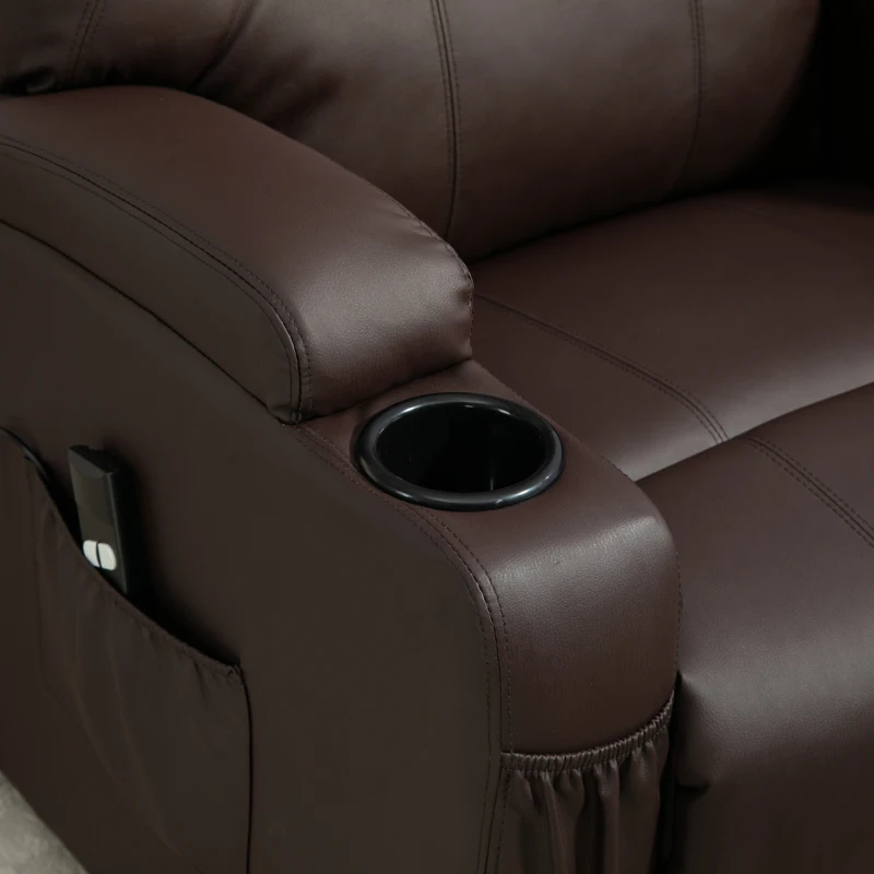 HOMCOM Opsta Stoel comfortabel met afstandsbediening en bekervouders voor Huisgebruik, Koffiebruin(m-9)