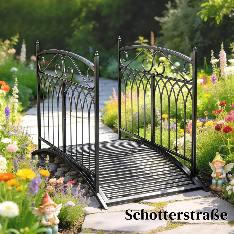 Outsunny Gartenbrücke aus Metall 135,5 cm Teichbrücke mit Sicherheitsgeländern Antik-Optik Rostbeständig einfache Montage