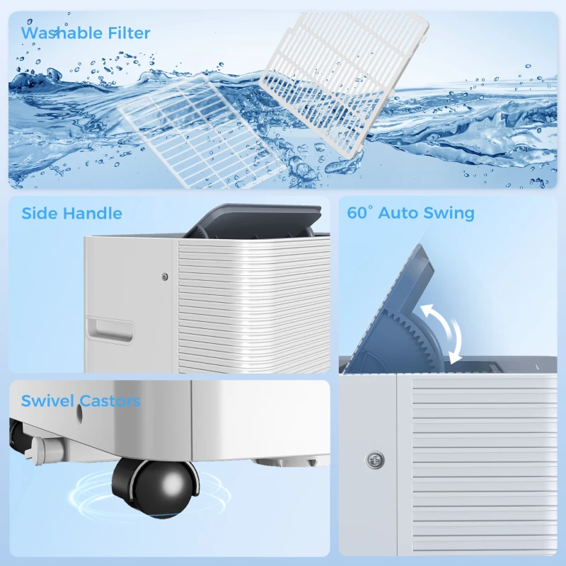 HOMCOM Climatizador móvil 12000 BTU, climatizador portátil 4 en 1, refrigeración, deshumidificador, ventilador, modo noche