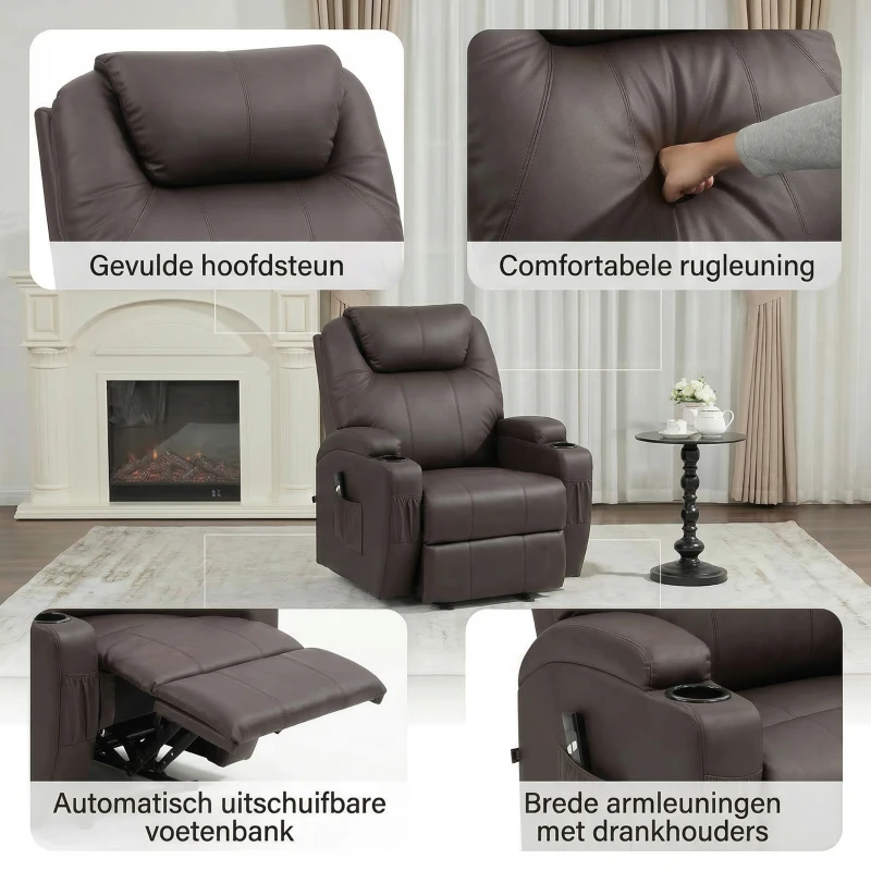 HOMCOM Opsta Stoel comfortabel met afstandsbediening en bekervouders voor Huisgebruik, Koffiebruin(m-7)