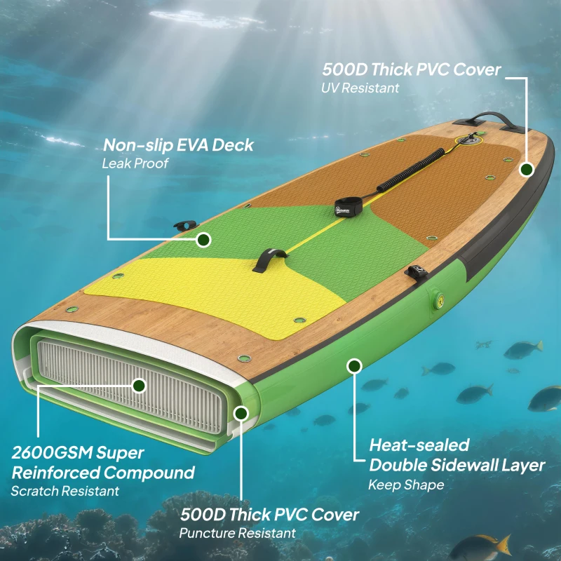 Outsunny Dmuchana deska SUP 335 cm z siedziskiem kajakowym, regulowane wiosło podwójne, smycz na kostkę