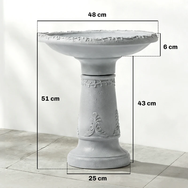 Outsunny Bebedero de resina para exterior, bañera redonda de 51 cm con efecto piedra, dispensador de alimento para aves independiente, Gris