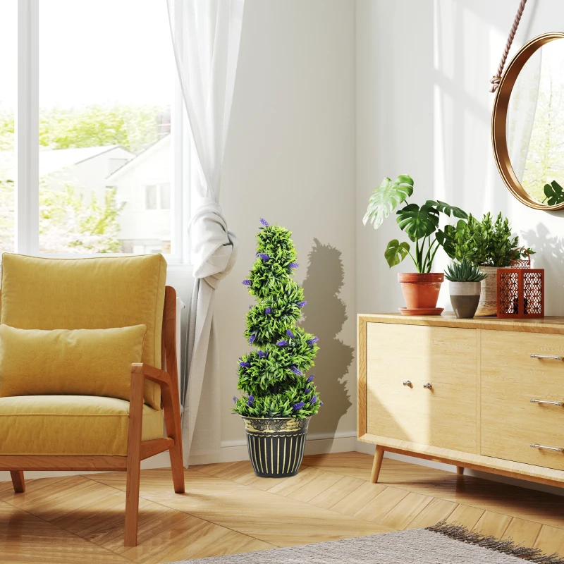 HOMCOM Conjunto 2 Plantas Artificiais em Espiral em PE de 90 cm com Vaso Incluído, Verde e Azul