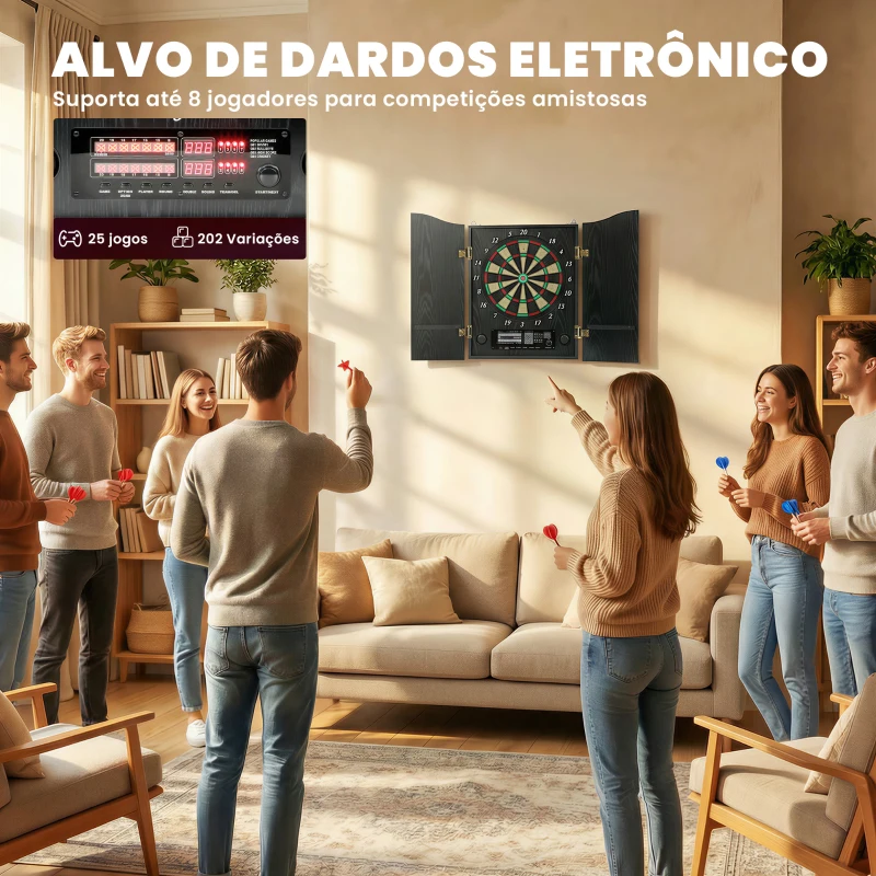 SPORTNOW SPAlvo Eletrónico com 6 Dardos de Ponta Macia e 24 Pontas de Substituição 2 Ecrãs LED Avisos de Voz até 8 Jogadores com 25 Jogos