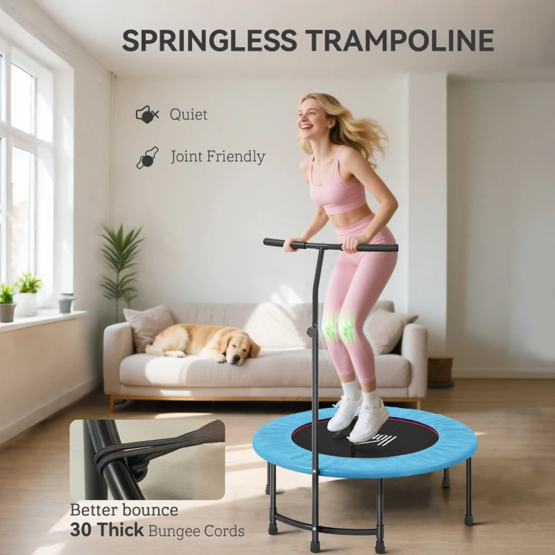 HOMCOM 40" Fitness Trampoline with Adjustable Handle, Rebounder Trampoline, Mini Jumper for Indoor Exercise Workout, Blue