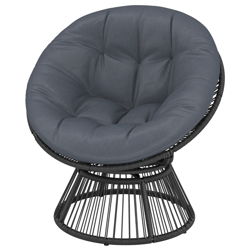 Outsunny Sillón papasan giratorio 360° con cojín, marco de acero, sillón redondo de ratán, Gris