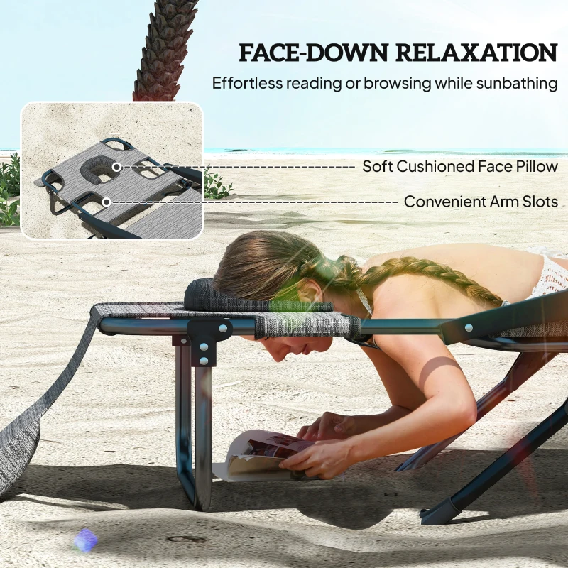 Leżak ogrodowy składany z poduszką i oknem do czytania