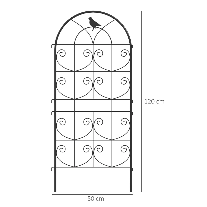 Outsunny Soporte para plantas trepadoras con pájaros lote de 2 enrejados de jardín para verdura vid flor metal 50 x 120 cm negro