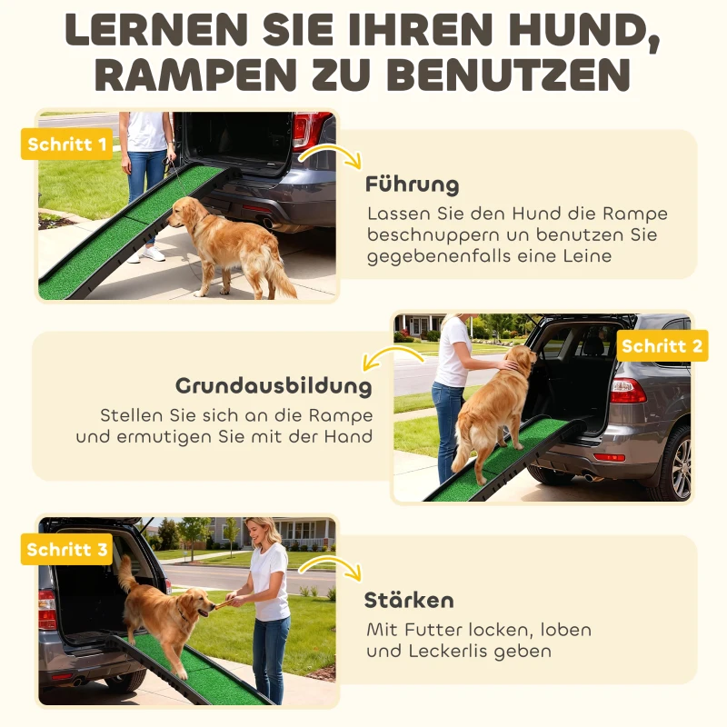 PawHut Hunderampe klappbar Hundetreppe rutschfest Einstiegshilfe für Kofferraum, für Tiere bis 90 kg 155x38,5x15,5 cm Schwarz