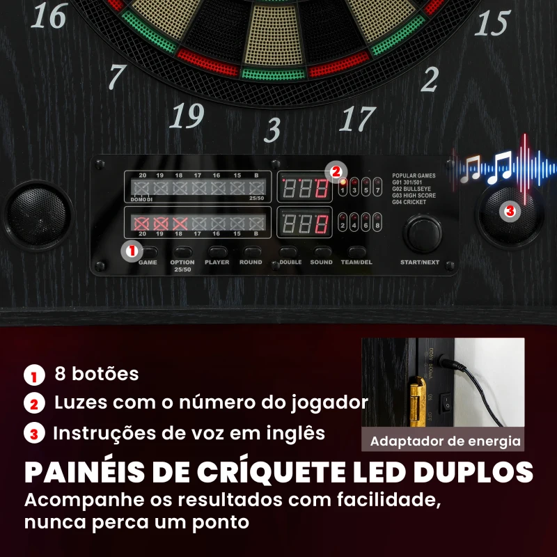 SPORTNOW SPAlvo Eletrónico com 6 Dardos de Ponta Macia e 24 Pontas de Substituição 2 Ecrãs LED Avisos de Voz até 8 Jogadores com 25 Jogos