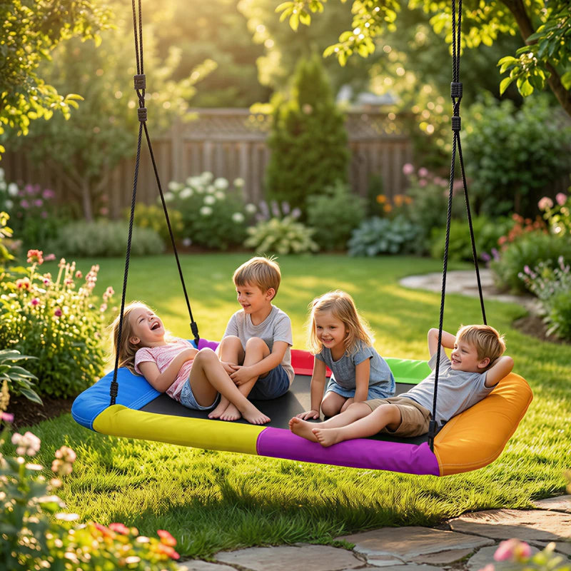 AIYAPLAY Columpio nido ajustable Columpio colgante hasta 300kg con cuerdas ajustables para 3-8 años 148x77x180 cm Multicolor