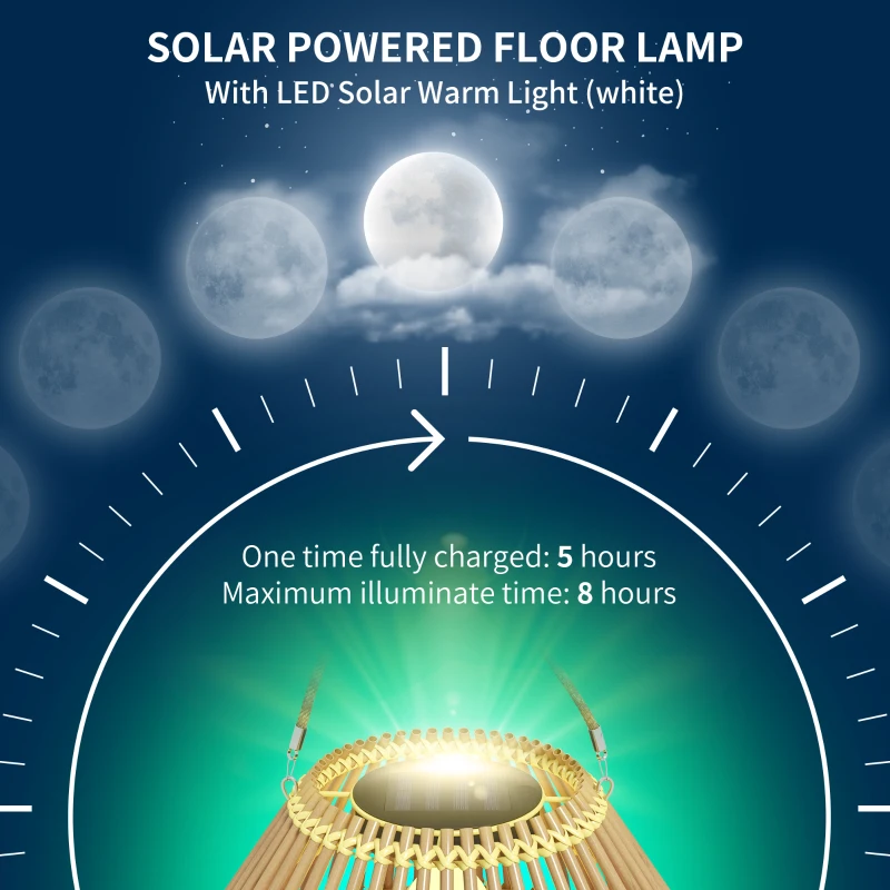 Outsunny Lampa solarna, rattanowa lampa ogrodowa, wodoszczelna lampa solarna z czujnikiem światła, lampa ogrodowa LED z konstrukcją bębna, na taras, balkon, stal, żółta