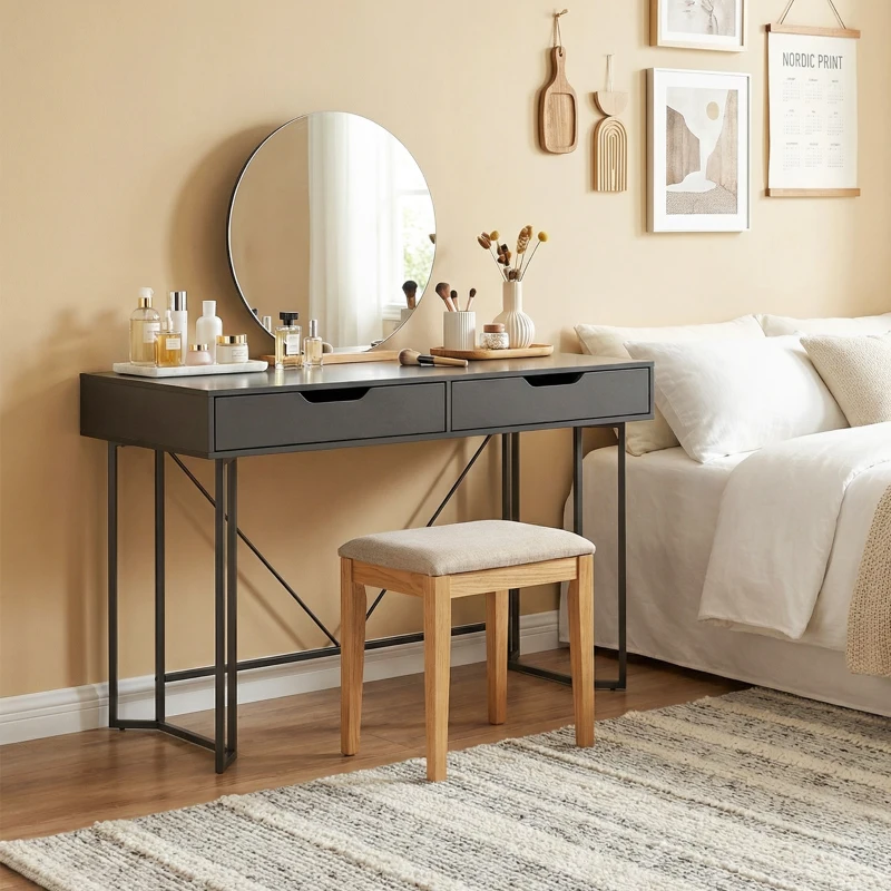 HOMCOM Pequeño escritorio para ordenador con 2 cajones, escritorio con gran superficie de trabajo 120 x 60 x 77 cm Negro