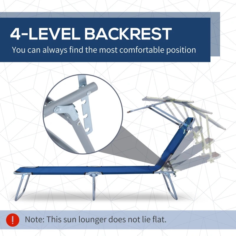 Outsunny Leżak ogrodowy Leżak do relaksu Leżak plażowy składany z osłoną przeciwsłoneczną Niebieski 187 x 58 x 36 cm