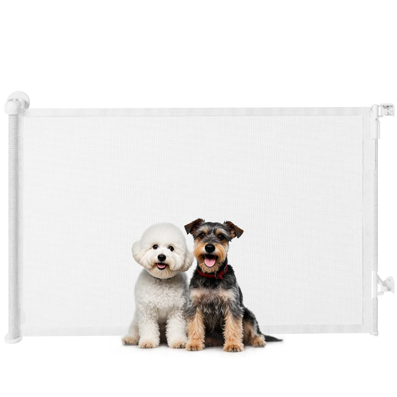 PawHut Valla para escaleras Verja para puertas extensible 0-140 cm con manejo con una mano para mascotas para escaleras puertas Blanco