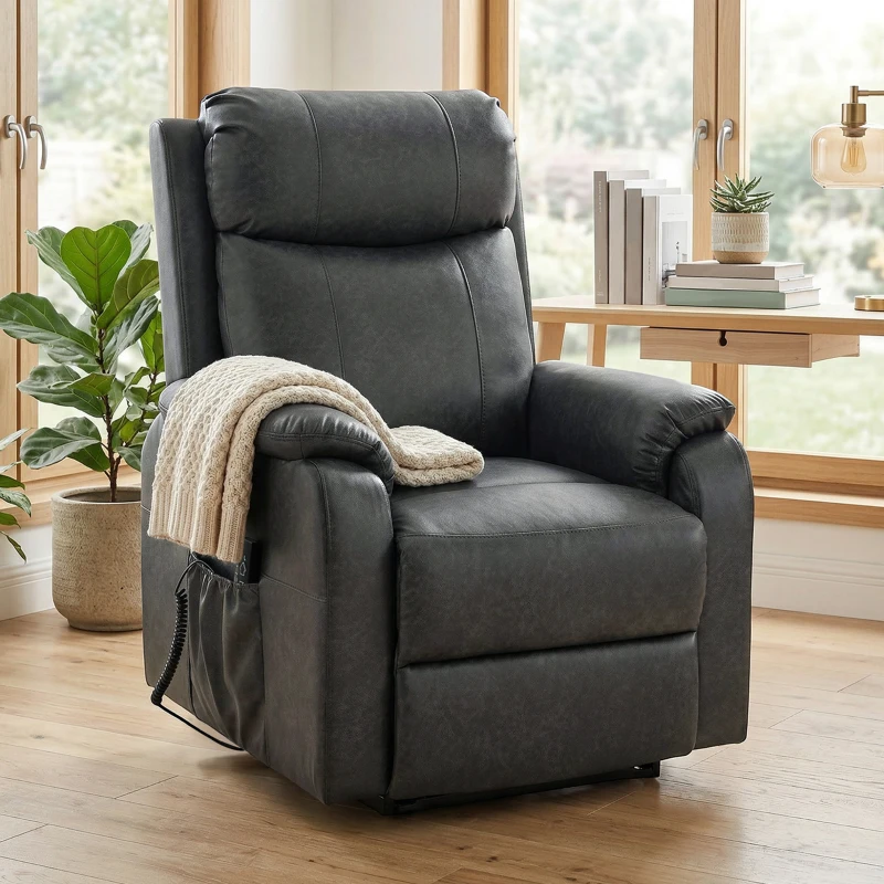 HOMCOM Relax- en opsta-stoel voor senioren, elektrische liftstoel van kunstleer met dubbele motor, pocketveren, zwart