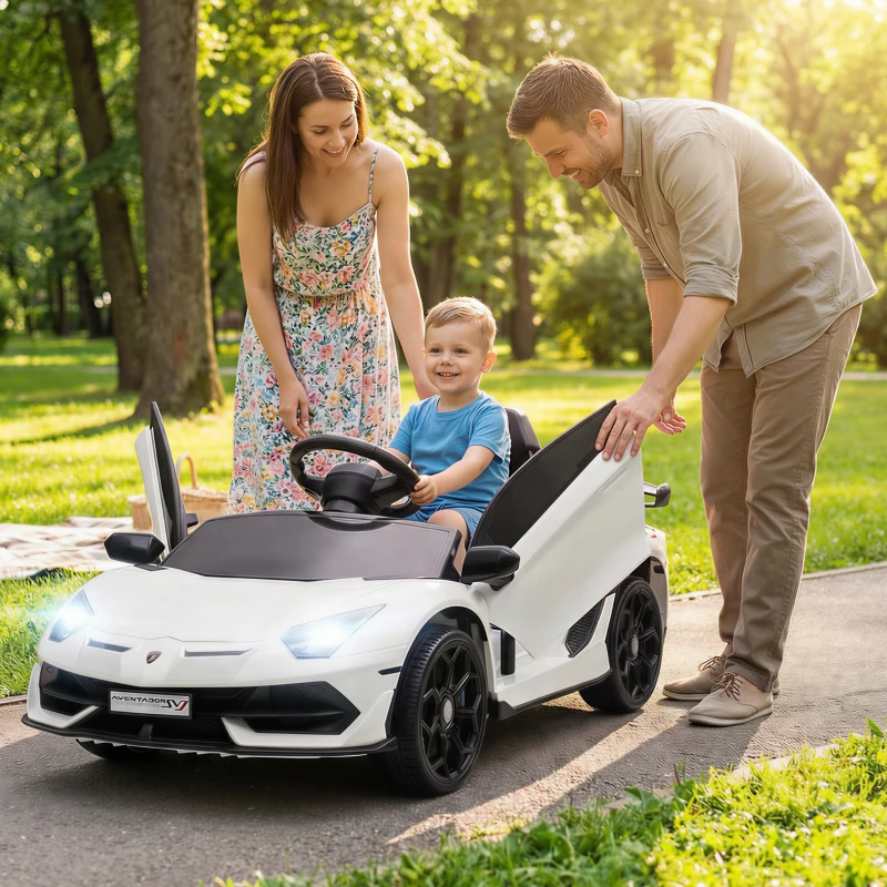 HOMCOM Voiture électrique pour enfants licence Lamborghini Aventador SVJ 12V avec portes papillon télécommande 3-5 KM/H blanc(m-11)