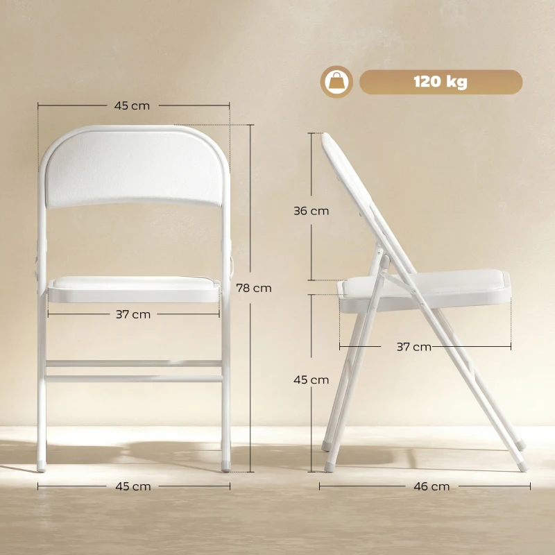 HOMCOM Lote de 6 sillas plegables sillas de comedor portátiles estructura de acero 45 x 46 x 78 cm blanco