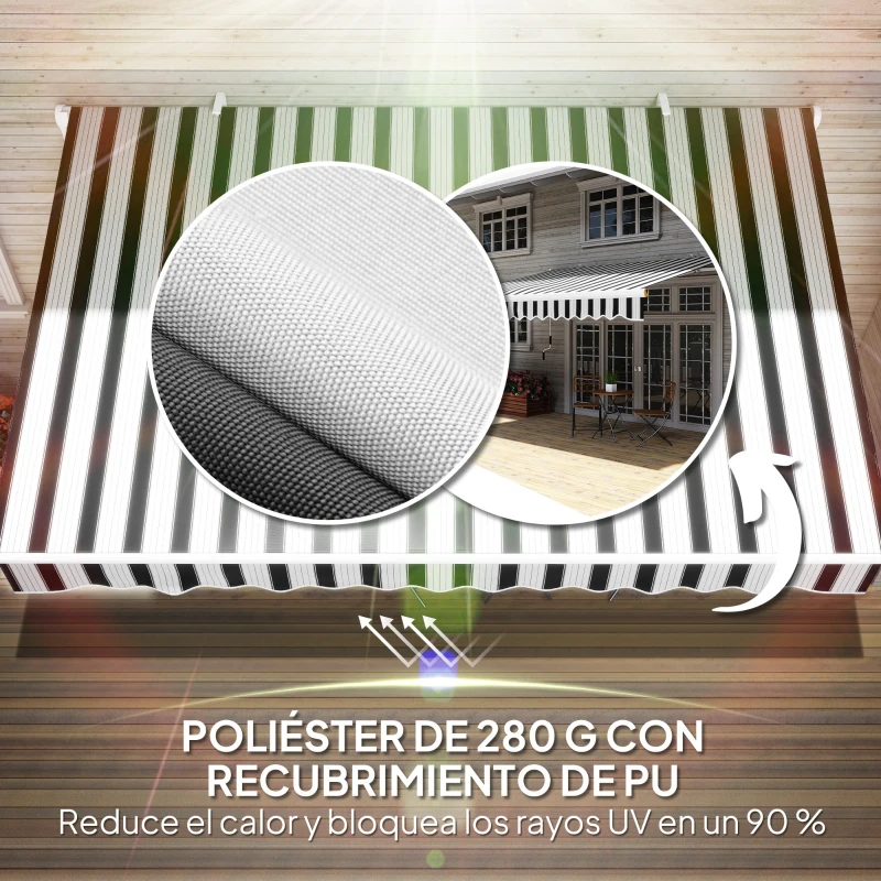 Outsunny Toldo Manual Retráctil 395x245 cm Ángulo Ajustable Brazo Articulado Anti-UV e Impermeable Montaje a Pared Azul y Blanco