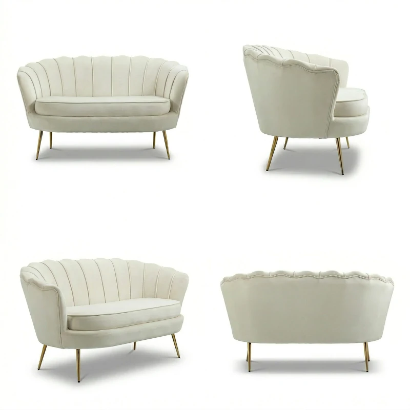 Homcom Canapea Vintage 130×77×77 cm – 2 Locuri, Catifea Crem, Stil Chic(m-11)