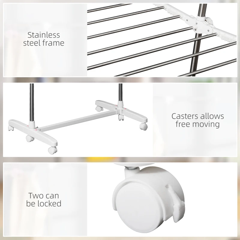 HOMCOM 2 Tier Clothes Hanger Stand W/Wheels