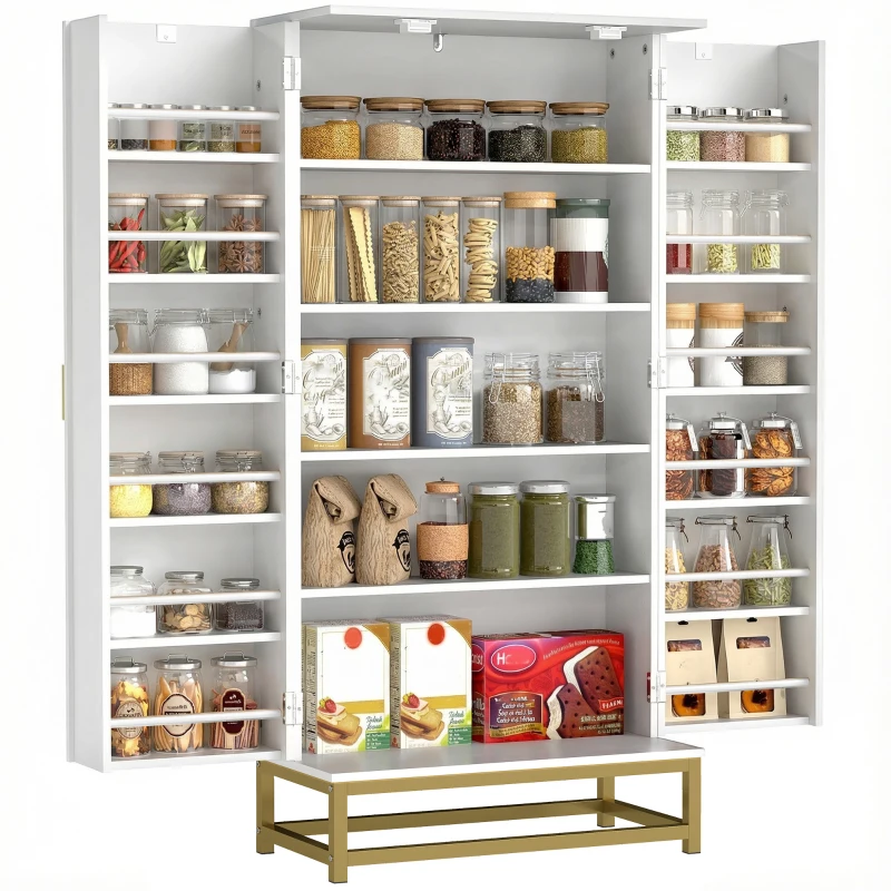 HOMCOM Armario de cocina mueble de cocina almacenamiento con 12 estantes en puertas, estantes ajustables, 58x29x119,5cm, blanco