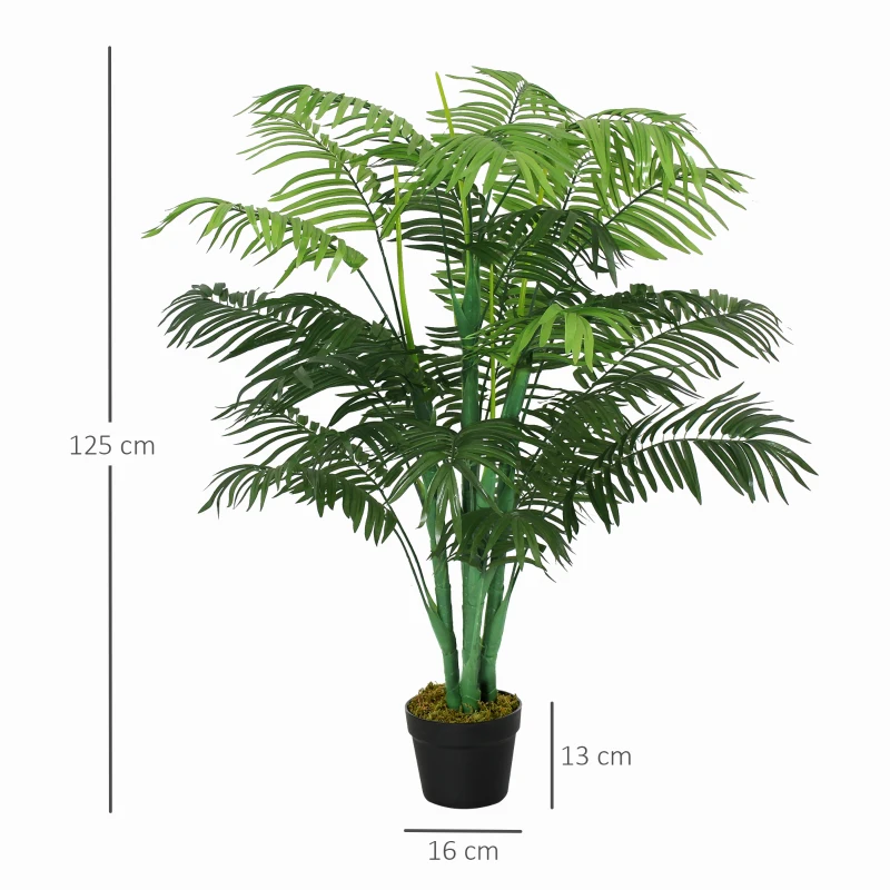 Outsunny Palma artificial grande 125 cm, planta artificial con 18 hojas en maceta para salón y balcón