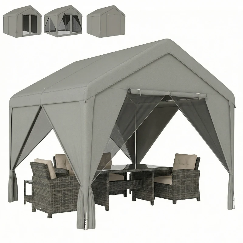 Outsunny Cenador de jardín pabellón impermeable estructura robusta de acero galvanizado con techo a dos aguas 3x3m gris